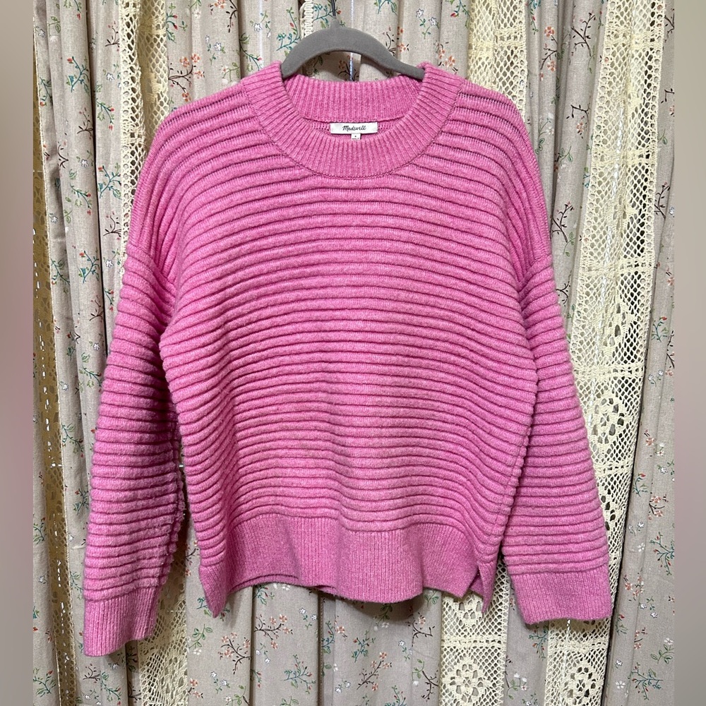 Madewell Pink Chunky Ribbed Crew Neck Sweater Oversized‎ Size Small